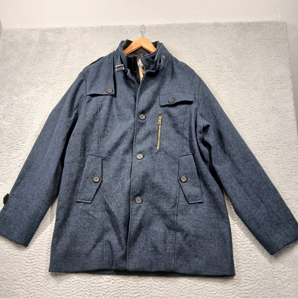 Wantdo Men's XL Wool Blend Button Front Coat Jacket Blue Midweight Casual‎ NWT